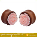 Resin White Rose Flower Tunnels Stretcher Piercing Organic Wood Ear Plugs